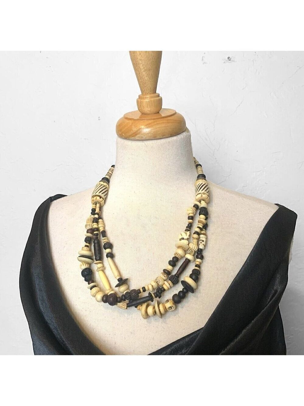 Vintage Tribal Bone Wood Bead 24 Inch Necklace